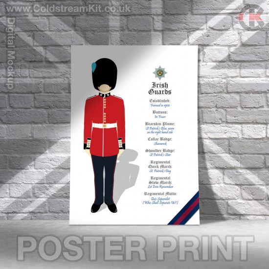 Poster Print, Irish Guards Regimental Information, A4, A3, A2 Framed or Unframed
