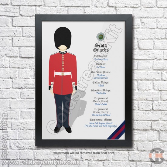 Poster Print, Scots Guards Regimental Information, A4, A3, A2 Framed or Unframed