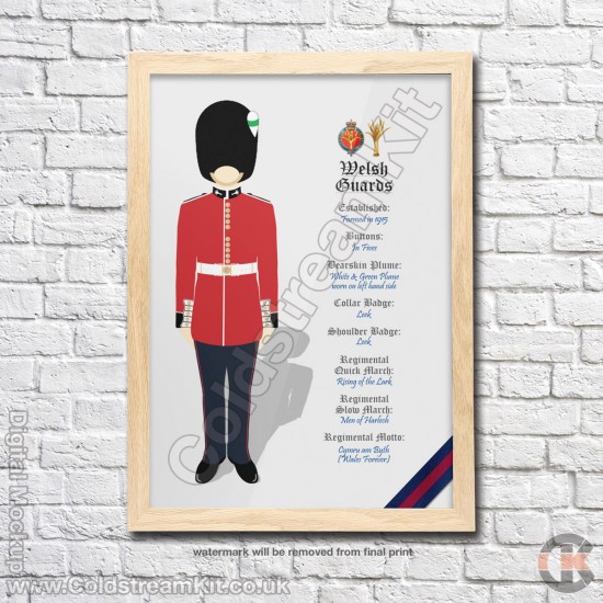 Poster Print, Welsh Guards Regimental Information, A4, A3, A2 Framed or Unframed