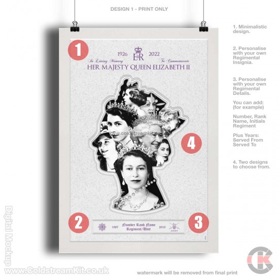 Her Majesty Queen Elizabeth II Commemorative (Personalised) Print, A4, A3, A2 Framed or Unframed (design 1)