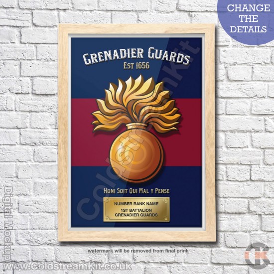 Poster Print, Grenadier Guards (Grenade), A4, A3, A2 Framed or Unframed