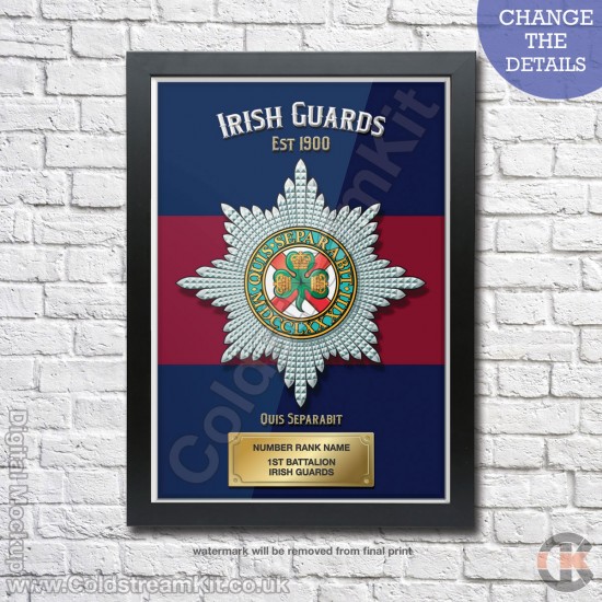 Poster Print, Irish Guards, A4, A3, A2 Framed or Unframed