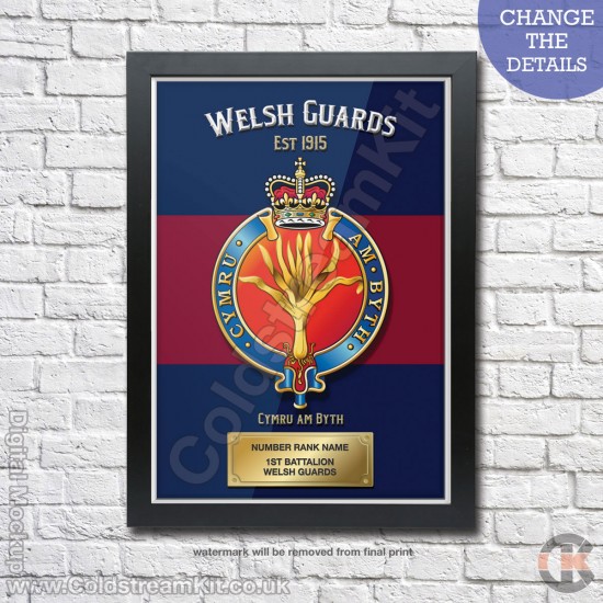 Poster Print, Welsh Guards, A4, A3, A2 Framed or Unframed