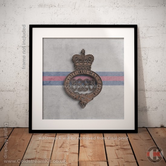 Square Poster Print, Grenadier Guards Cypher Insignia, Wooden Insignia Effect Print, 3 sizes